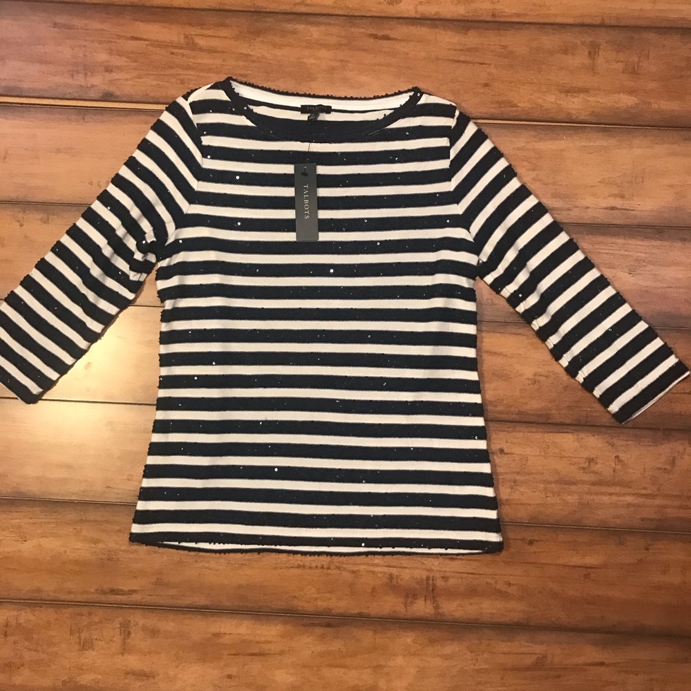 NWT Talbots Navy & White Sequined Top
